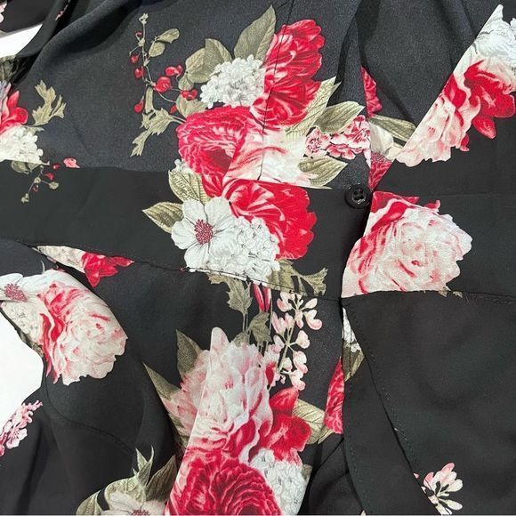 Torrid Black Pink Floral Hi Lo 3/4 Sleeves Georgette Tunic‎ Wrap Blouse 1X - Picture 8 of 13